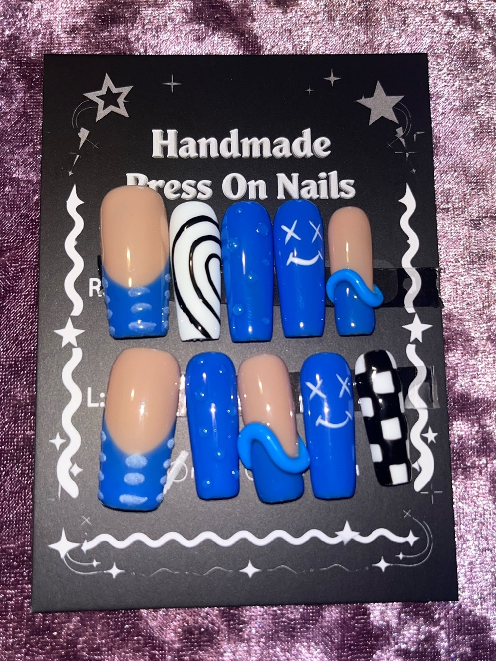 Blue & Nude Press-On Nails - Trendy Mix Designs